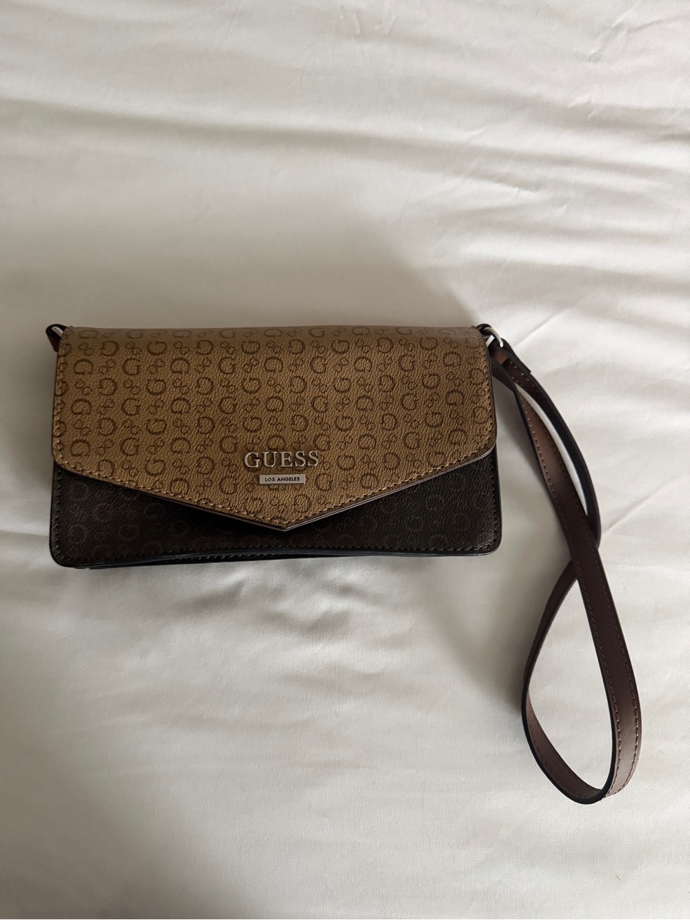 GUESS Brown Two-Tone Signature Envelope Wristlet